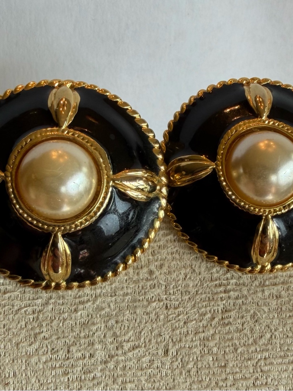 Gold and Black Pearl Accent Women’s Clip-On Earrings